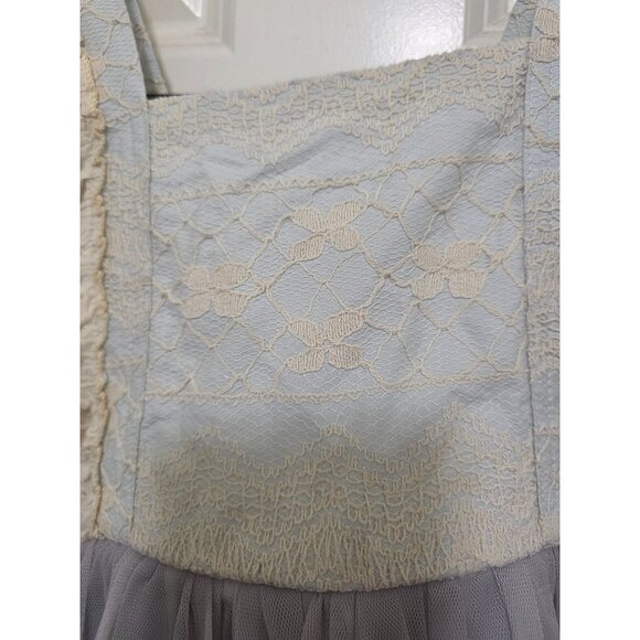 Little Trendsetter Girld Lace & Tulle Party Dress Ruffle Straps Light Blue/Cream - Picture 5 of 6